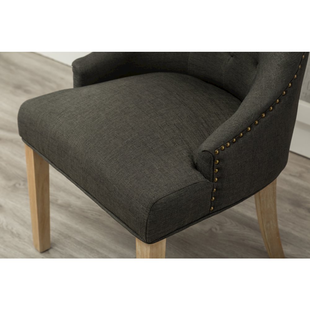 Luna Charcoal Button Tufted Solid Wood Wingback Chairs with Nail Heads Set of 2. Picture 10