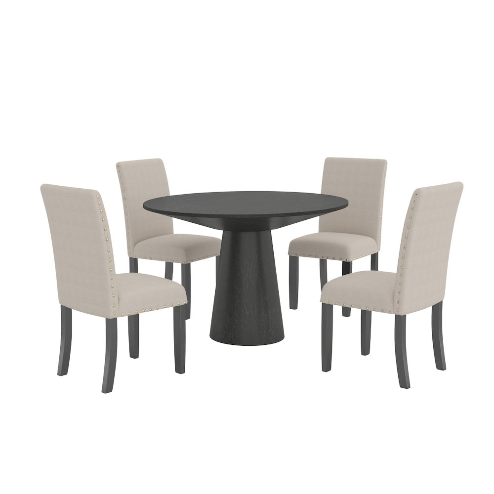 Nuevo 5-Piece Round Dining Set, Pedestal Dining Table with 4 Chairs, Tan. Picture 1