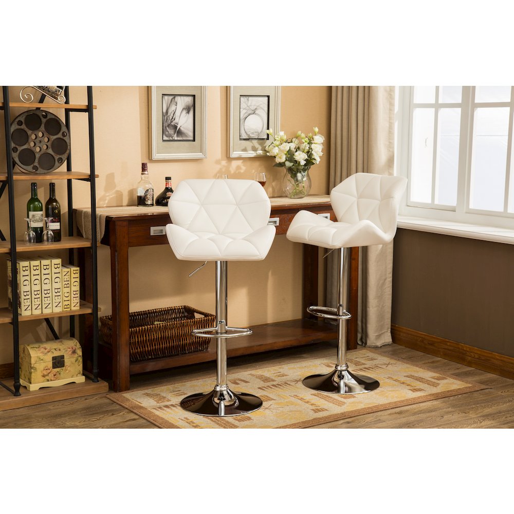 Glasgow Contemporary Tufted Adjustable Height White Bar Stools, Set of 2. Picture 6