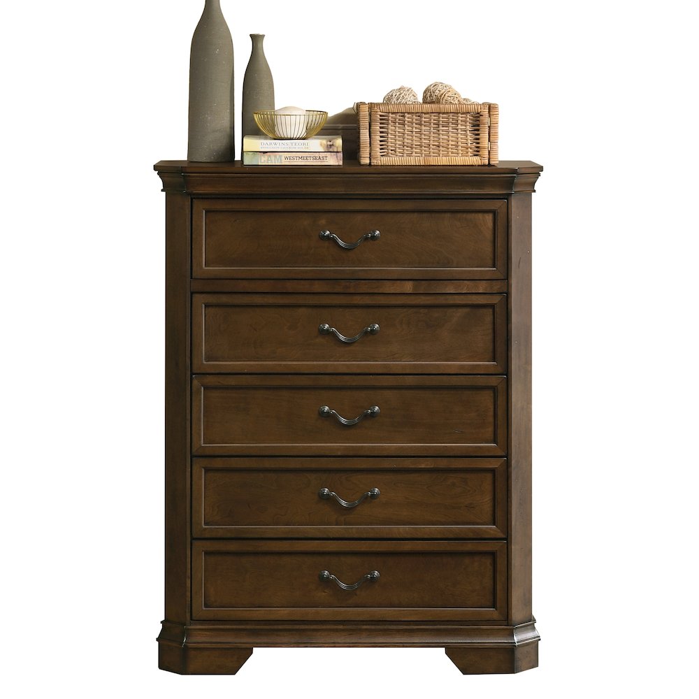 Maderne Traditional Wood 5-Drawer Chest, Antique Walnut Finish. Picture 1