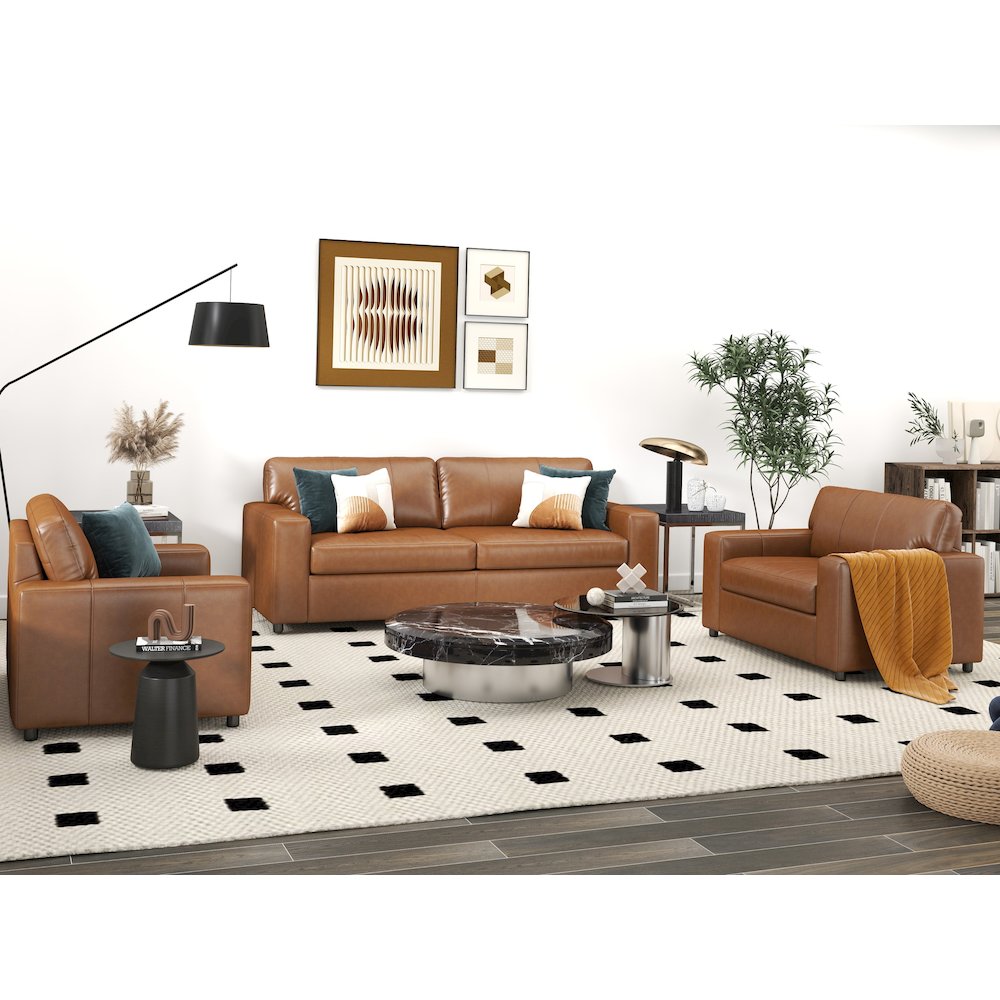 Sakan Leather Upholstered 3-Piece Living Room Set, Sofa and 2 Cutler Chairs. Picture 3