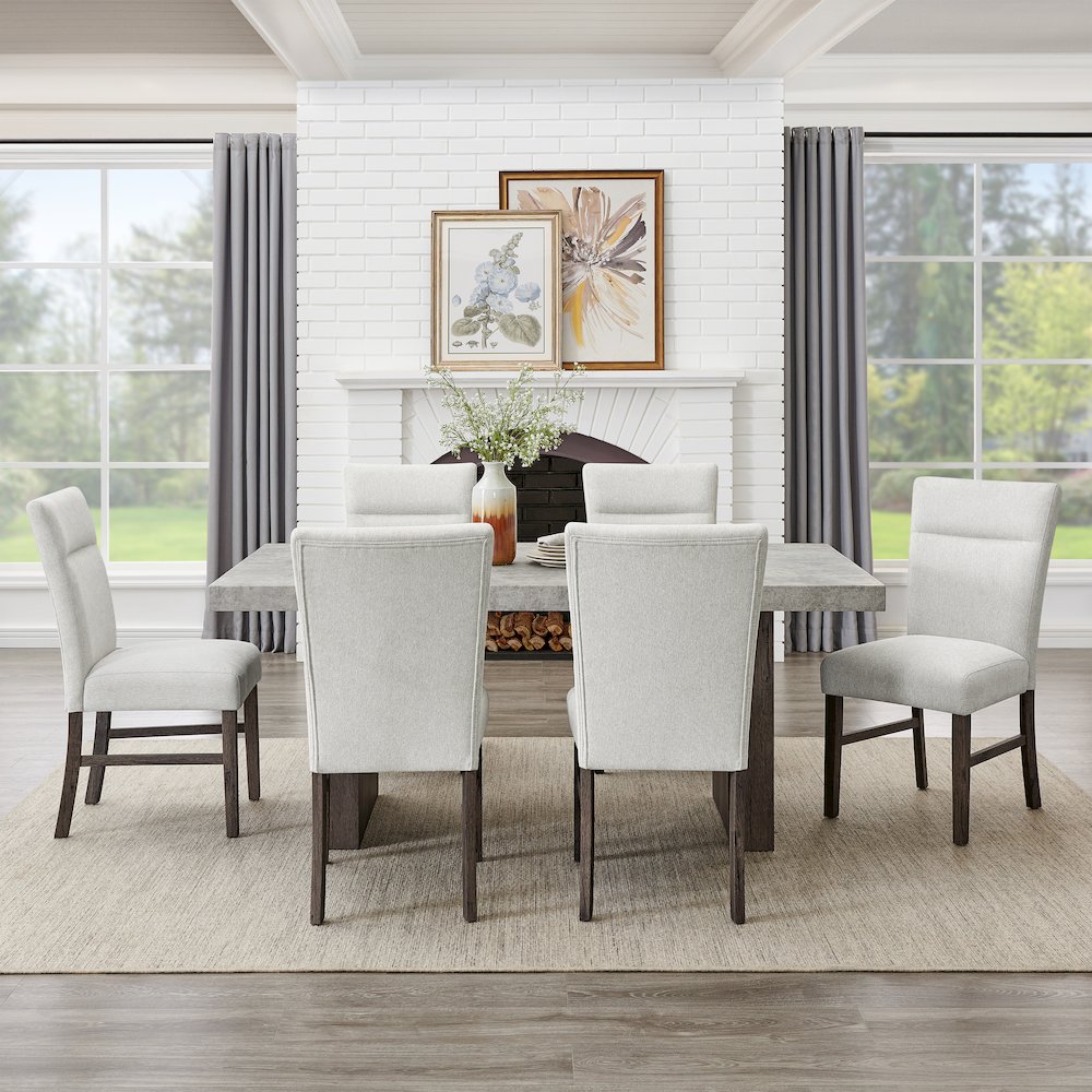 Sorlen Modern 7-Piece Dining Set, 3D Faux Concrete Table with 6 Chairs. Picture 2