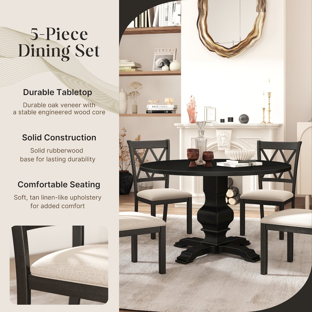 Havre Dining Set, Pedestal Round Table with 4 Chairs. Picture 8