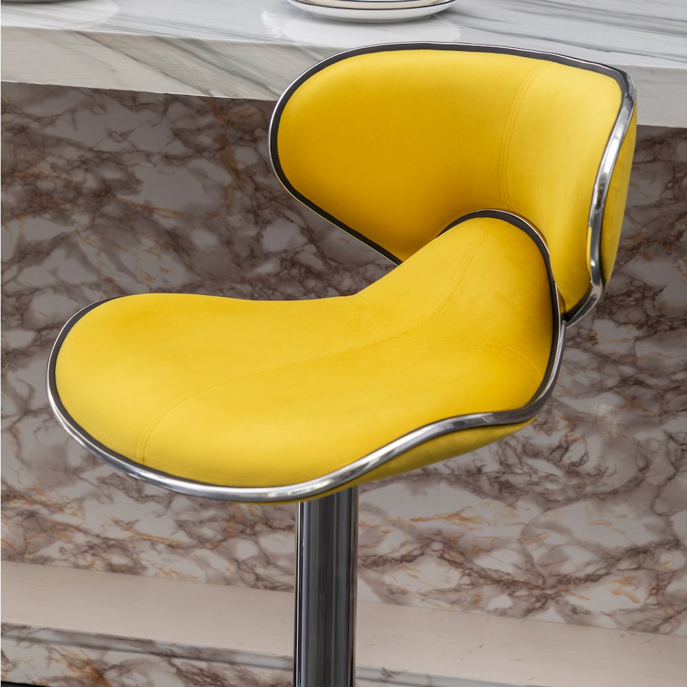 Masaccio Velvet Upholstered Adjustable Swivel Barstool, Set of 2, Yellow. Picture 8