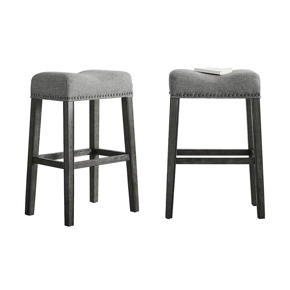 CoCo Upholstered Backless Saddle Seat Bar Stools 29" height Set of 2, Gray. Picture 5