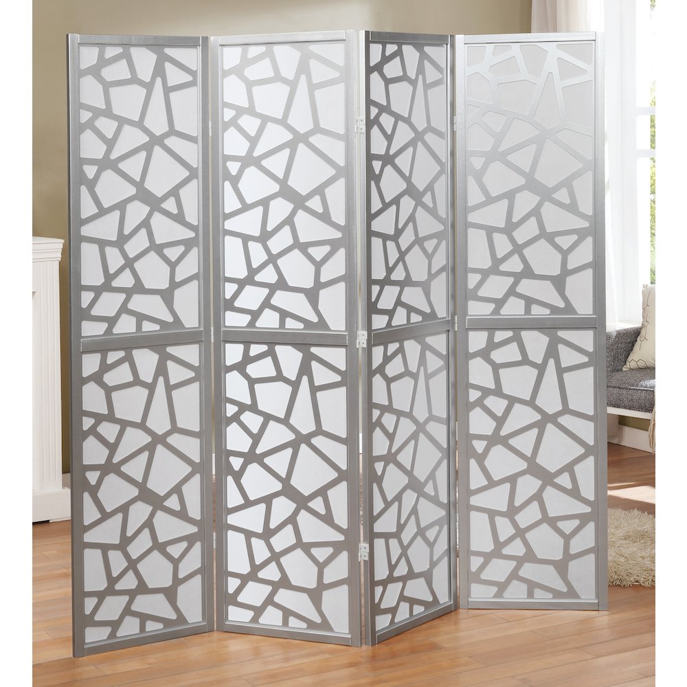 Giyano Silver 4 Panel Screen Room Divider. Picture 3