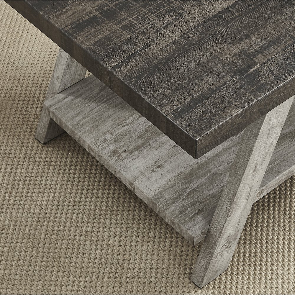 Ethens Contemporary Two-Tone Wood Shelf Side Table in Weathered Walnut and Gray. Picture 3