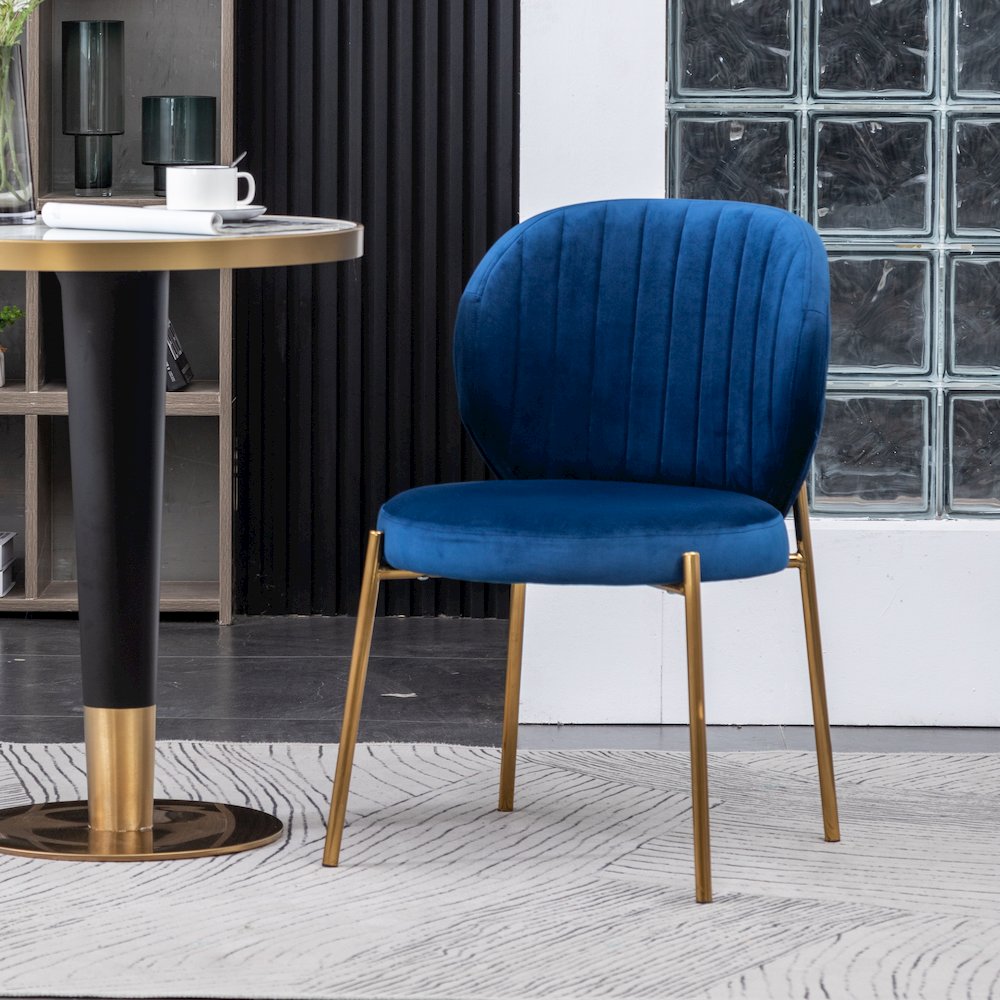 Amoa Contemporary 3-Pc Dining Set, White Round Dining Table and 2 Chairs, Blue. Picture 6