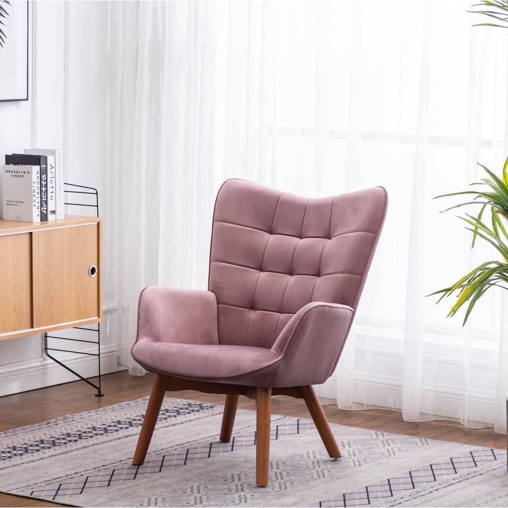 Leiria Contemporary Silky Velvet Tufted Accent Chair with Ottoman, Mauve. Picture 4
