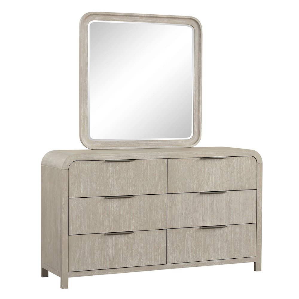 Tavari Contemporary 6-Drawer Wood Dresser with Mirror, Light Gray. Picture 1