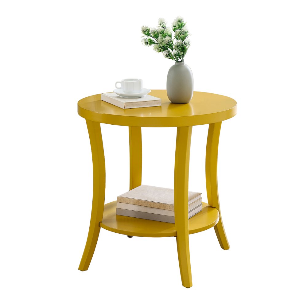 Perth Round End Table with Shelf, Yellow. Picture 1