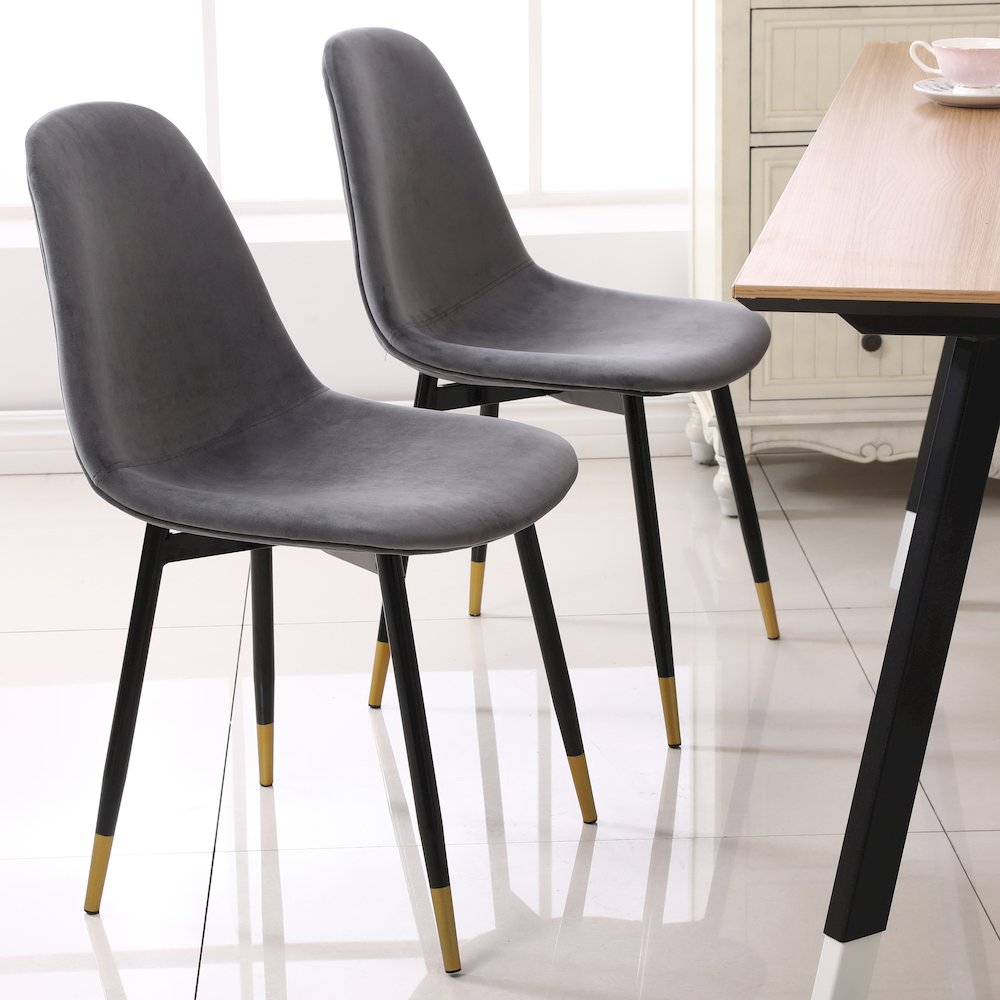 Lassan Contemporary 5-Pc Dining Set, White Round Dining Table and 4 Chairs, Gray. Picture 5