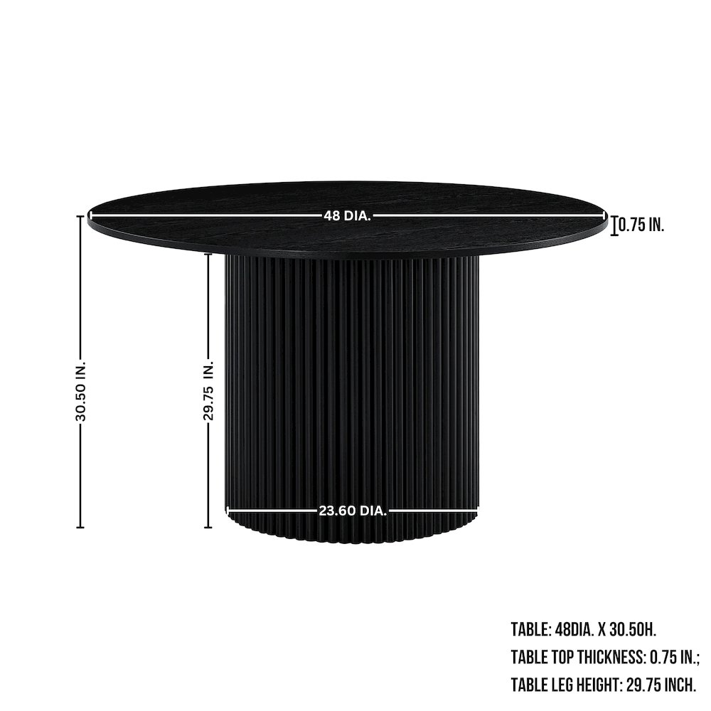 Henriet 48" Pedestal Base Round Dining Table, Black. Picture 7