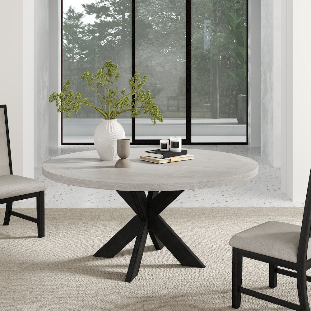 Gates Round Dining Table, Criss-Cross Base, Gray. Picture 4