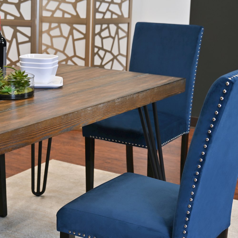 Ashzo 5-Pc Dining Set, Hairpin Dining Table with 4 Chairs, Blue. Picture 5