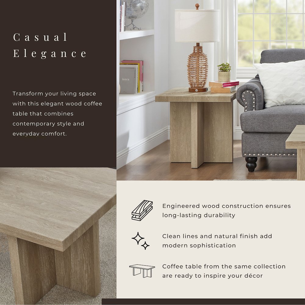 Mchome Square End Table, Nightstand, Oak Finish. Picture 7