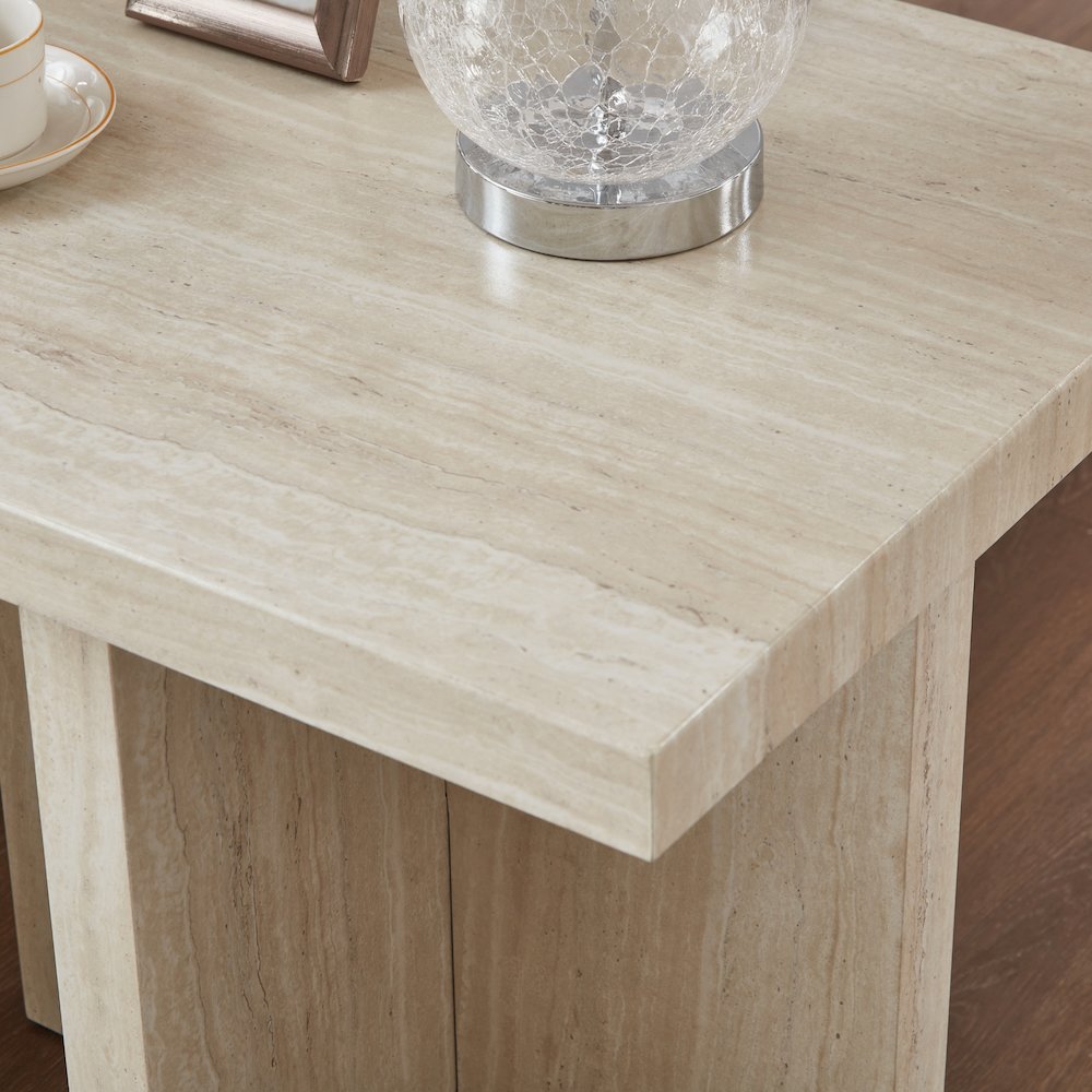 Cavira Modern Faux Marble Living Room Side Table, Beige. Picture 5