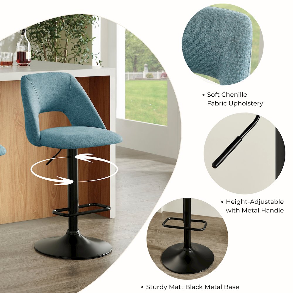Nuvia Contemporary Adjustable Barstool with Upholstered Swivel Seats, Set of 2. Picture 11