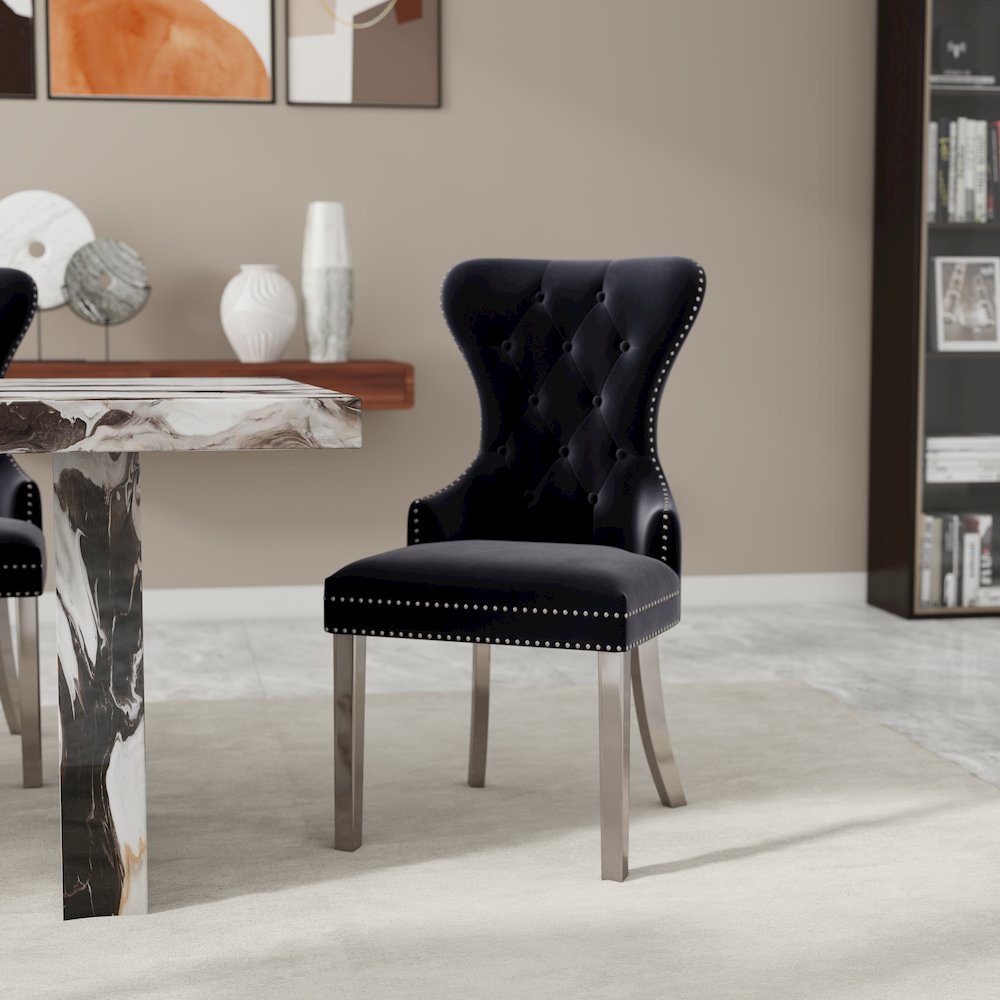 Cavira 5-Piece Dining Set, Faux Marble Dining Table with Four Chairs, Blue. Picture 9