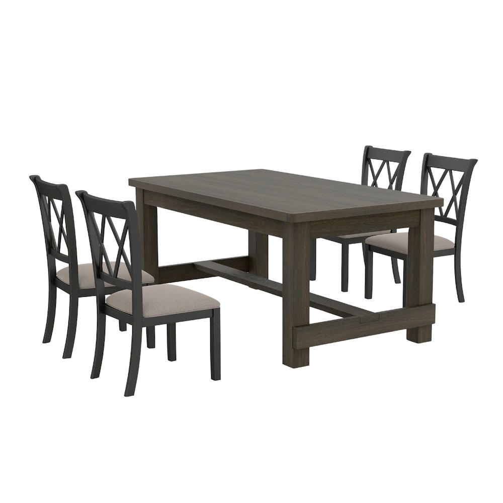 Hensfield 5-Piece Dining Set, Dining Table with 4 Cross-back Chairs, Rich Black. Picture 1