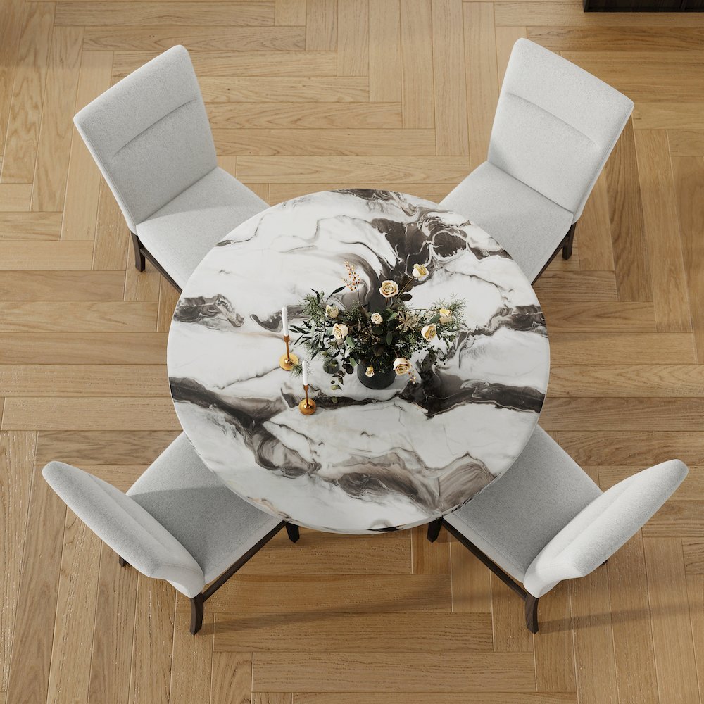 Cavira 5-PC Dining Set, Off-White Faux Marble Table with Four Gray Chairs. Picture 5