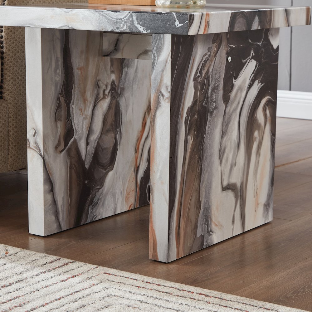 Cavira Modern Faux Marble Living Room End Table, Off-white. Picture 6