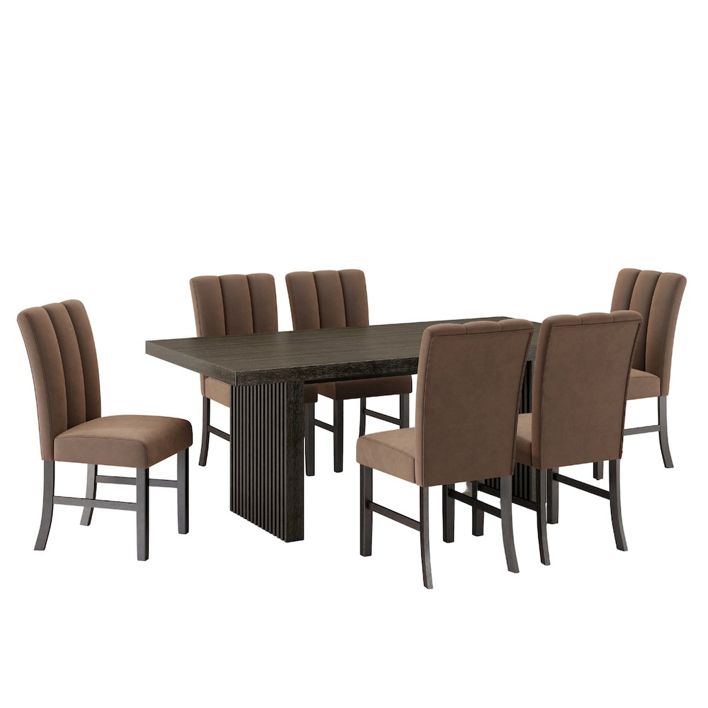 Madison 7-Piece Dining Set, Slat-Fluted Dining Table with 6 Chairs, Chocolate. Picture 1