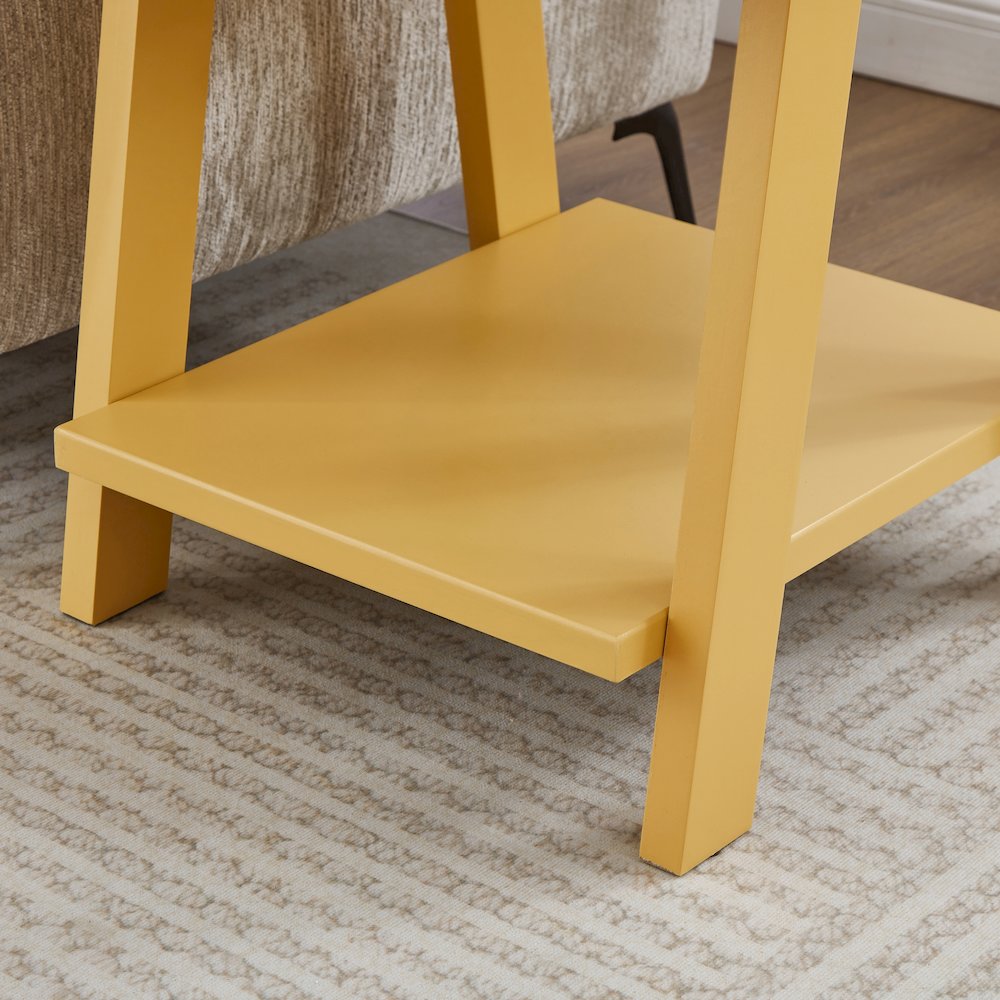 Athens Contemporary Wood Shelf End Table in Yellow. Picture 6