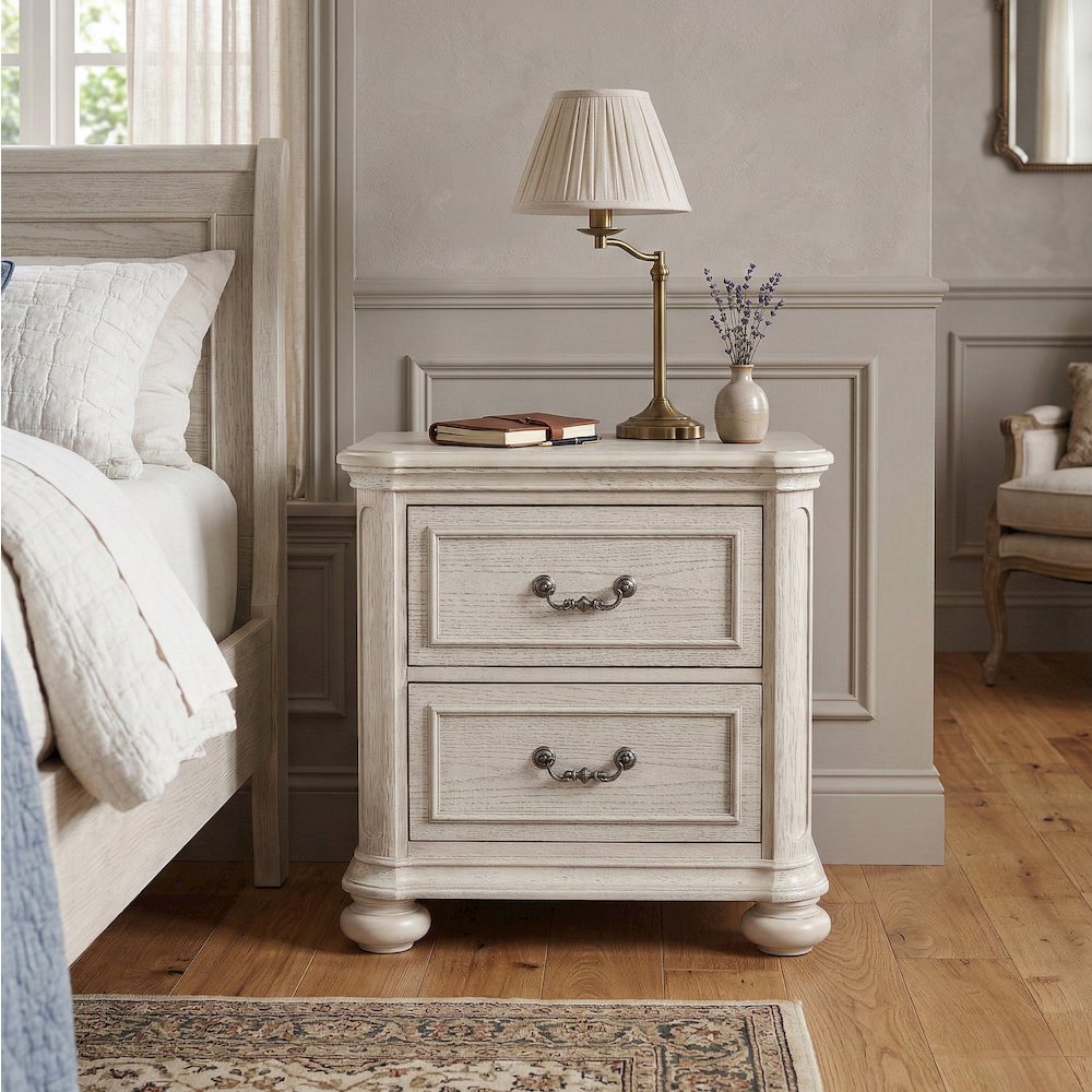 Nelson 2-Drawer Bedroom Nightstand, Antique White. Picture 2