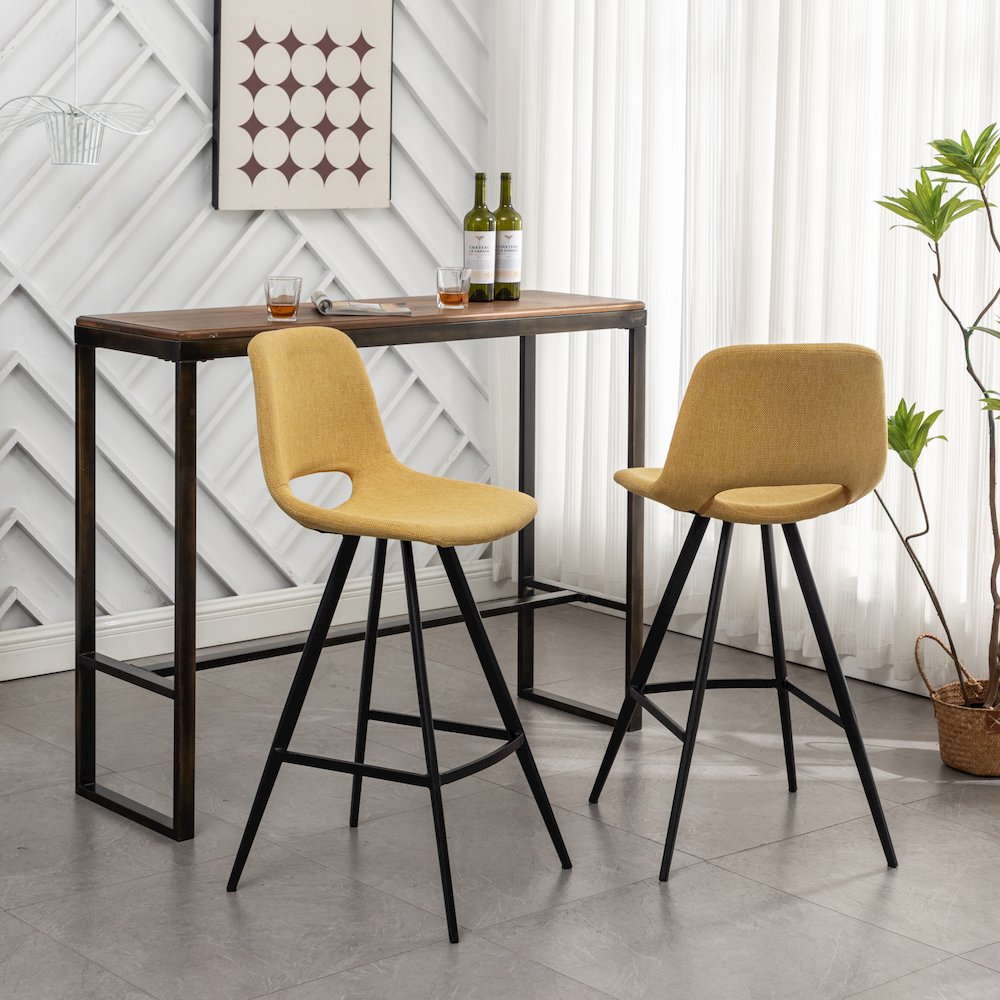 Porth Fabric Kitchen 28.25" Barstools, Set of 2, Yellow. Picture 4
