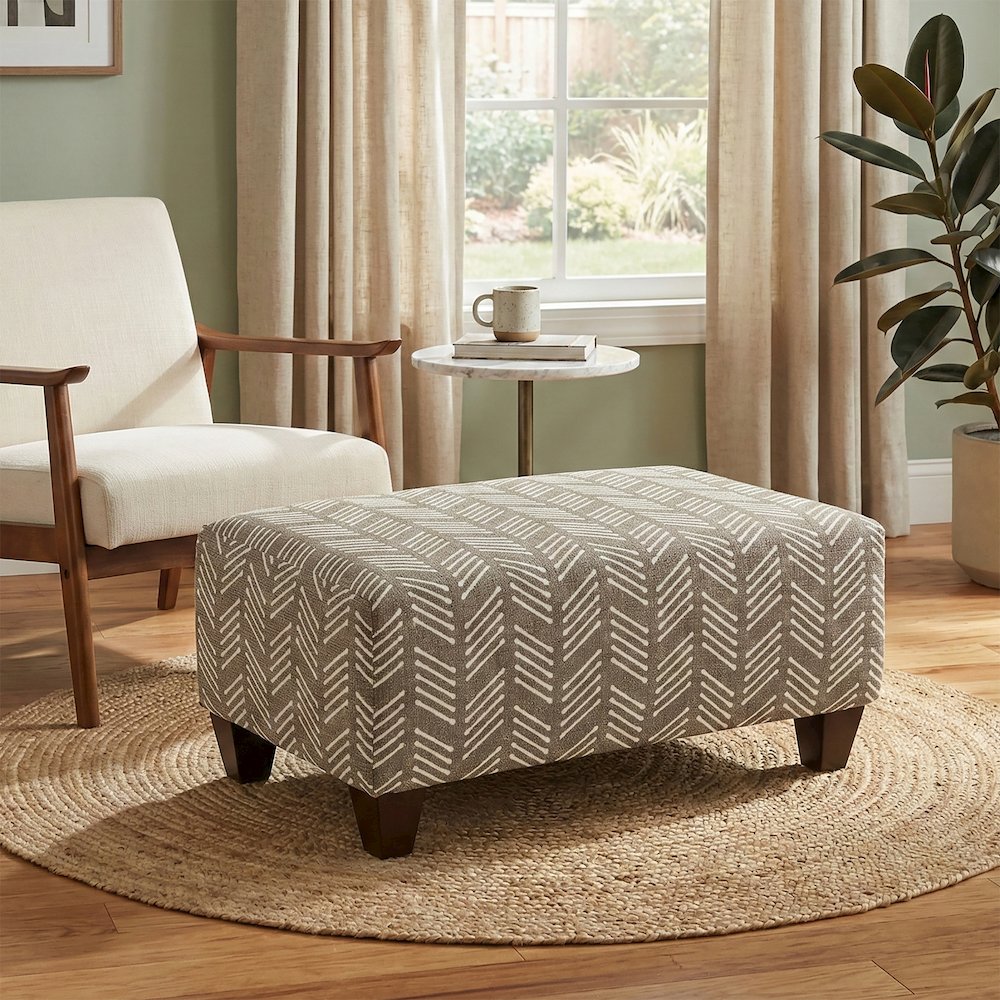 Marvella Living Room Ottoman, Herringbone-Inspired Fabric Upholstery. Picture 3
