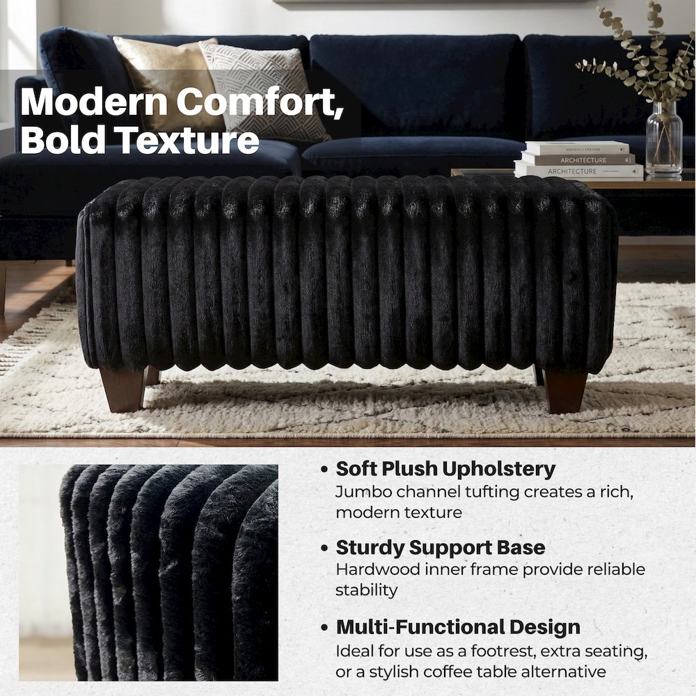 Nolan Contemporary Upholstered Cocktail Ottoman, Lush Black. Picture 4