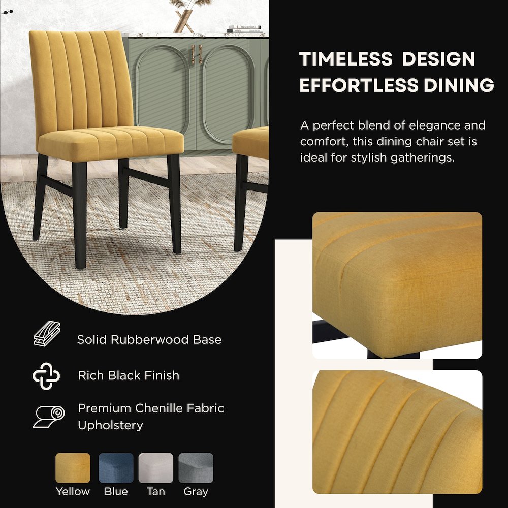 5-Piece Dining Set, Off-White Faux Marble Dining Table with Four Chairs, Yellow. Picture 7