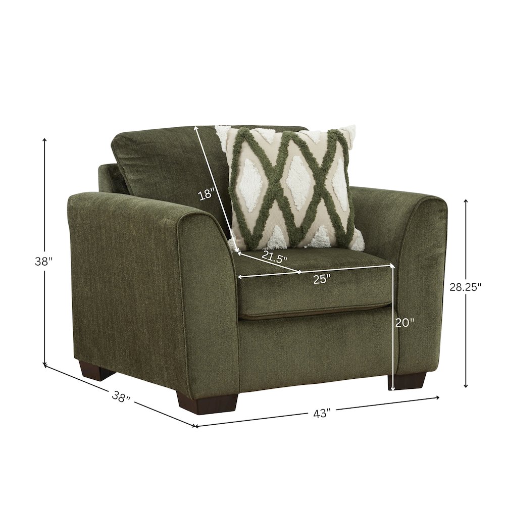 Marvella Living Room Armchair Chenille Upholstery and Textured Accent Pillow. Picture 10