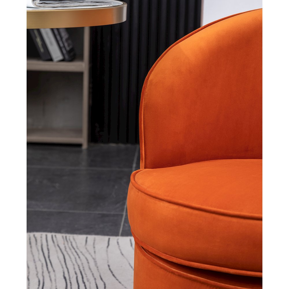 Wania Contemporary Velvet Swivel Chair, Orange. Picture 10