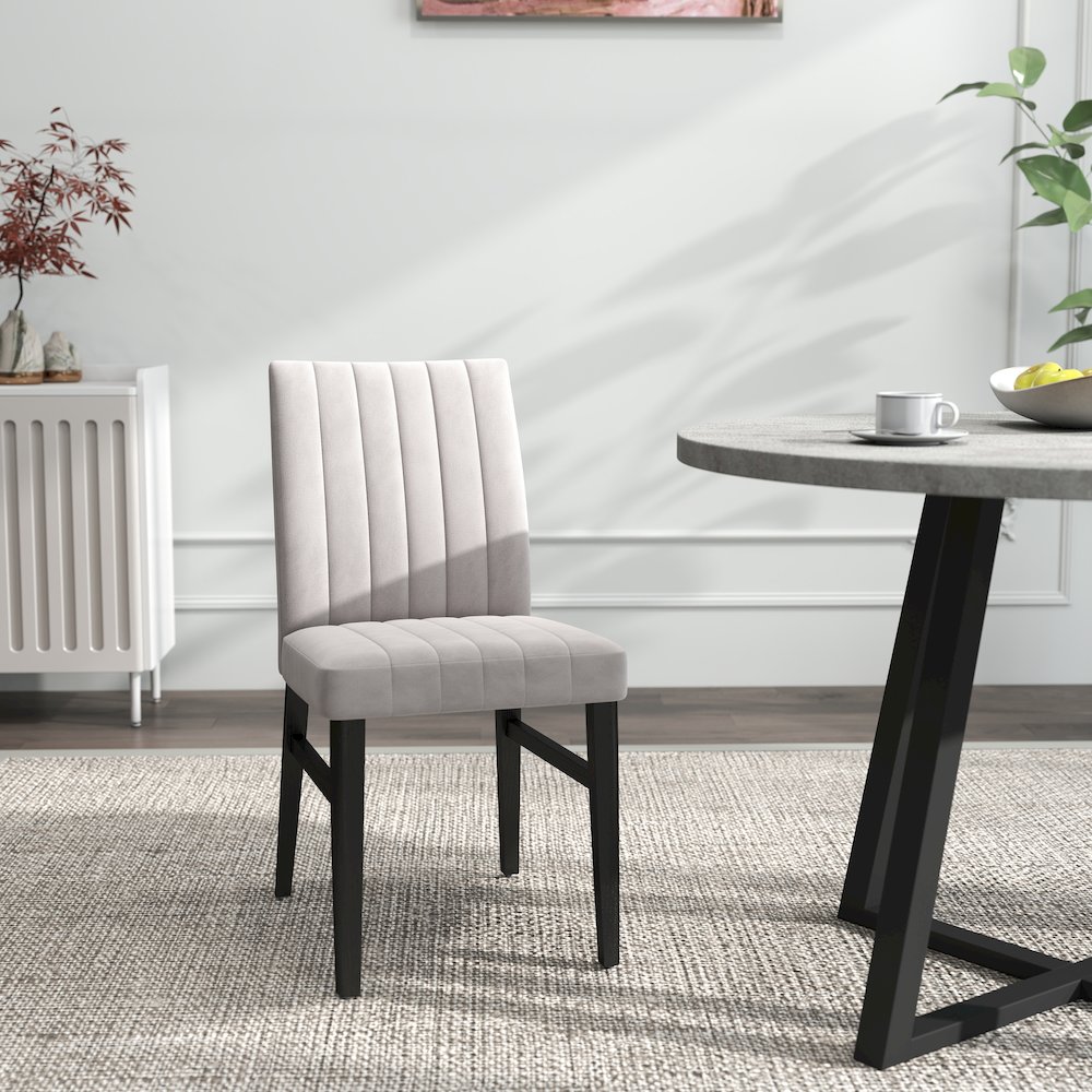 Edo 5-Piece Dining Set, Round Trestle Table and 4 Chairs, Gray and Tan. Picture 9