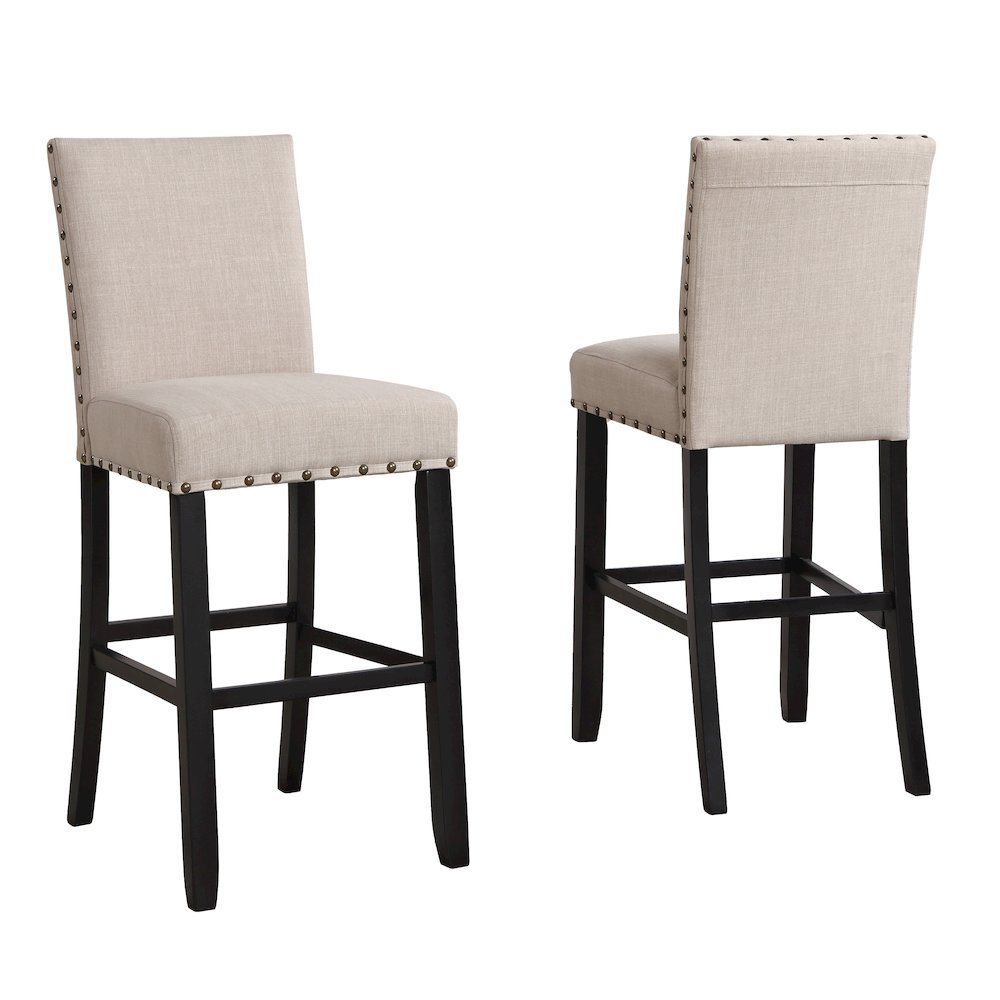 Biony Tan Fabric Bar Stools with Nailhead Trim, Set of 2. Picture 1