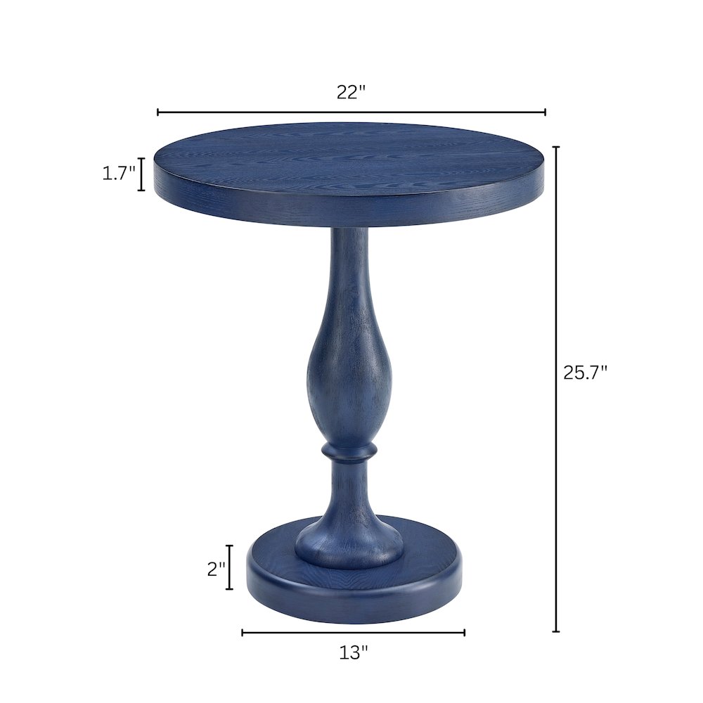 Solmere 22" Round Wood Pedestal End Table, Blue. Picture 8