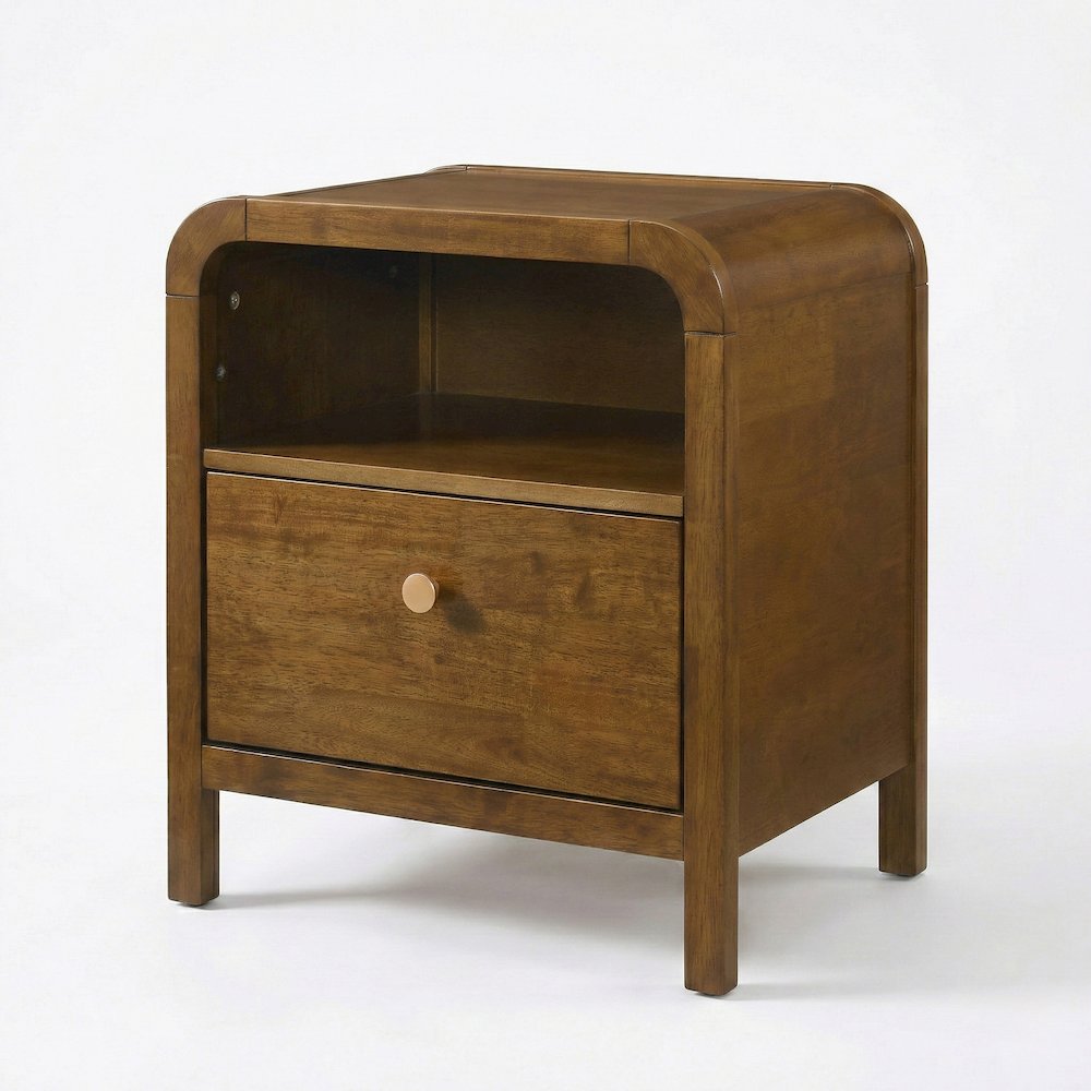 Eldren Wood Nightstand with Solid Rubberwood Frame, Walnut Finish. Picture 1
