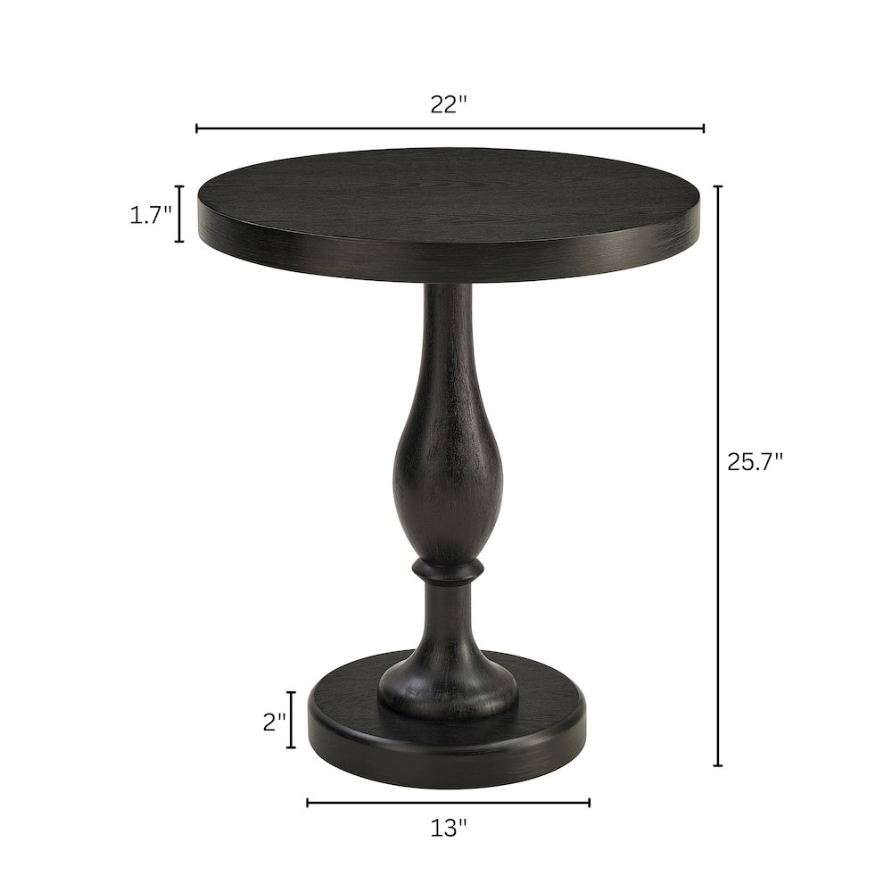 Solmere 22" Round Wood Pedestal End Table, Black. Picture 8
