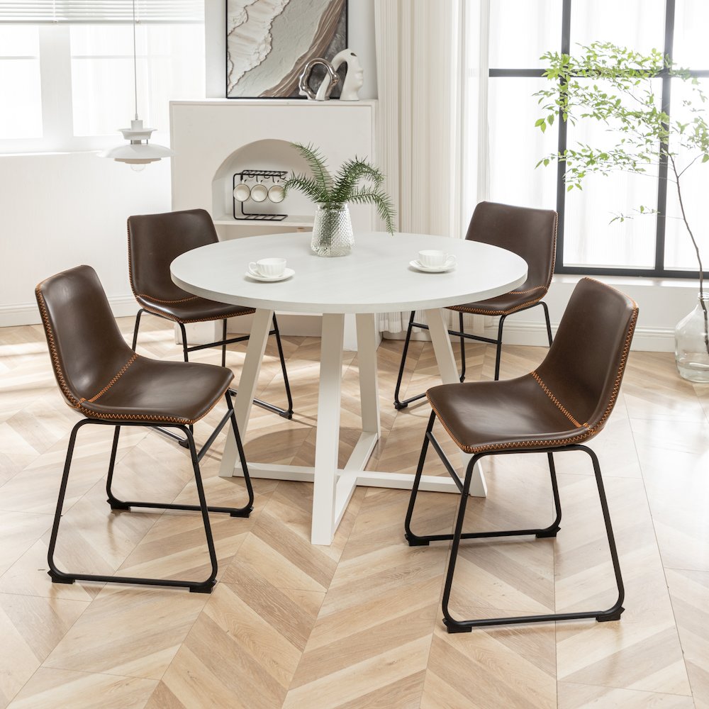 Varna 5-Pc Round Dining Set, Trestle Dining Table with 4 Chairs, Antique Brown. Picture 8