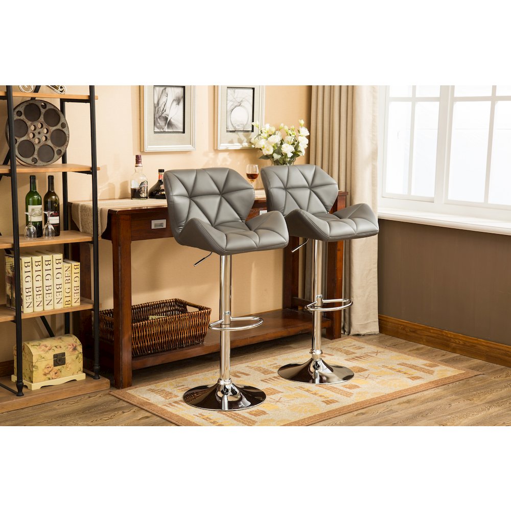 Glasgow Contemporary Tufted Adjustable Height Gray Bar Stools, Set of 2. Picture 6