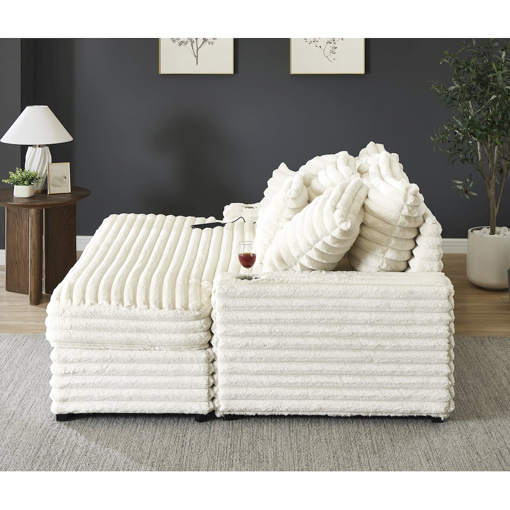 Gaviella Wide Wale Corduroy Oversized Multi-Functional Chaise Lounge, White. Picture 4