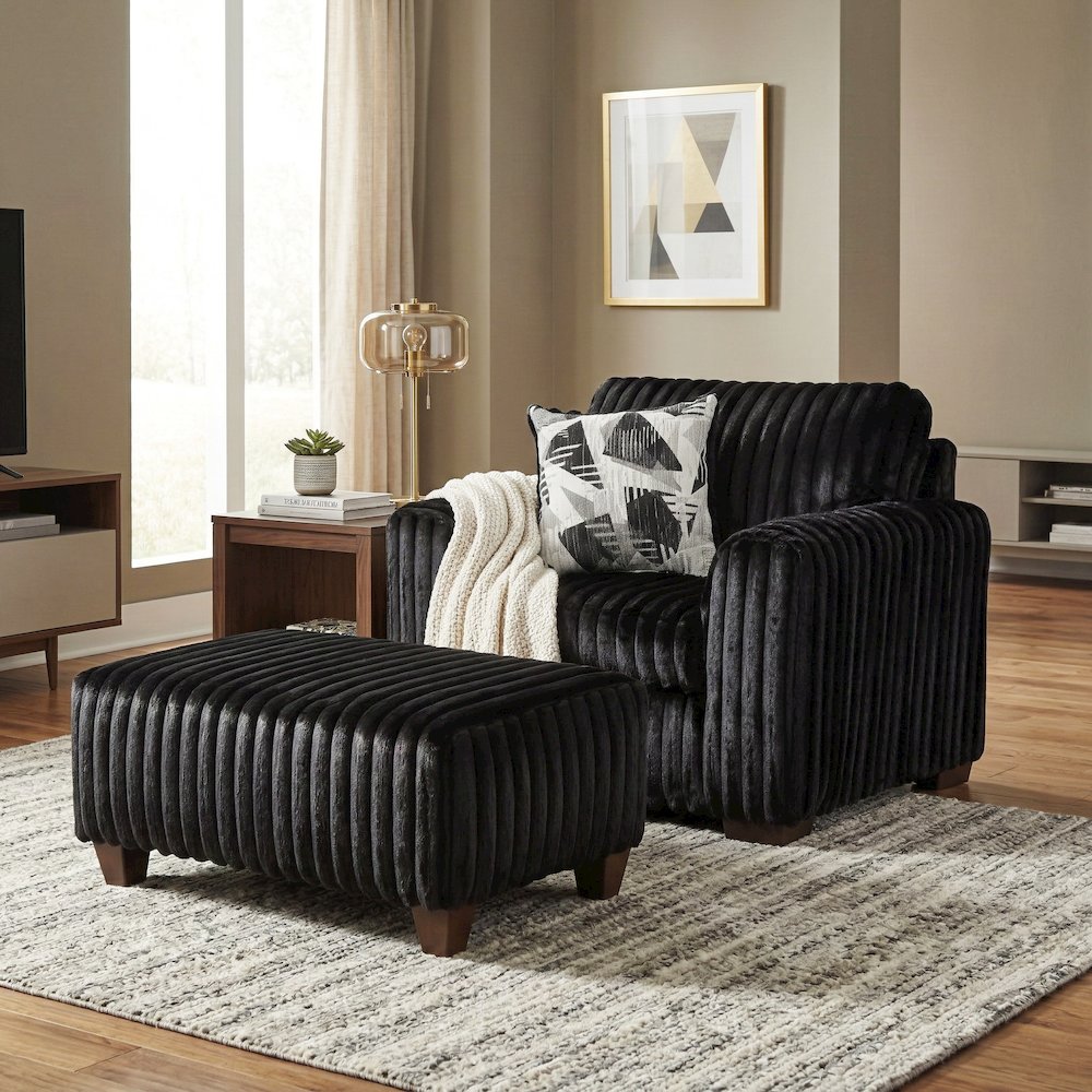 Nolan 4-Piece Living Room Set, Sofa Loveseat Chair and Ottoman, Lush Black. Picture 10