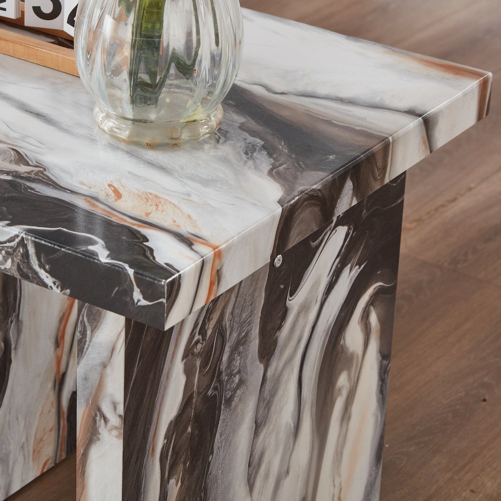 Cavira Modern Faux Marble Living Room End Table, Off-white. Picture 5
