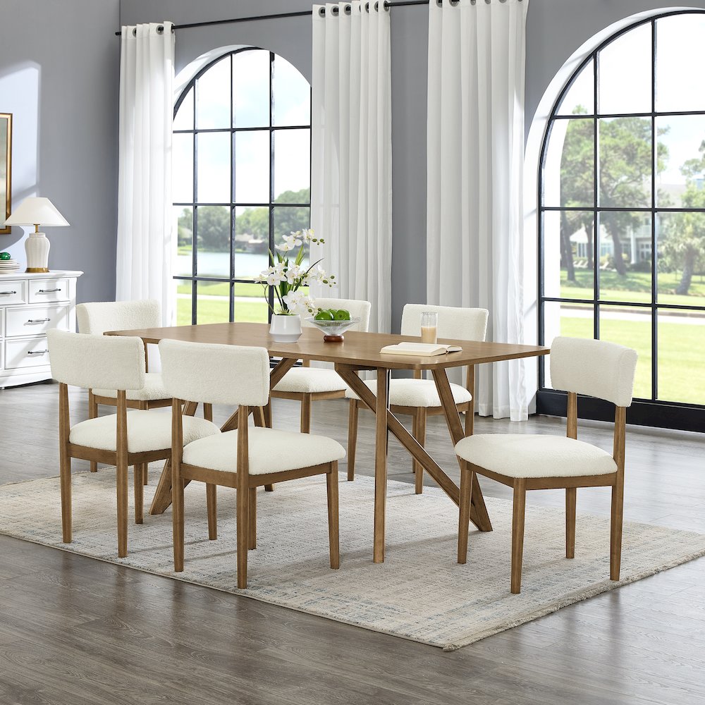 Axler 7-Piece Dining Set,Tripod-Cross DiningTable with 6Stylish Chairs,Light Oak. Picture 2