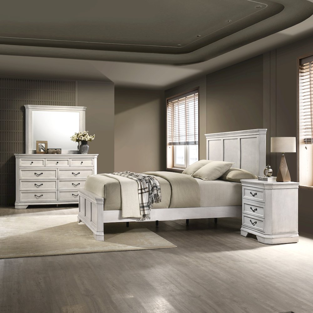 Maderne Wood Panel Bed with Dresser, Mirror, Nightstand, Queen. Picture 2