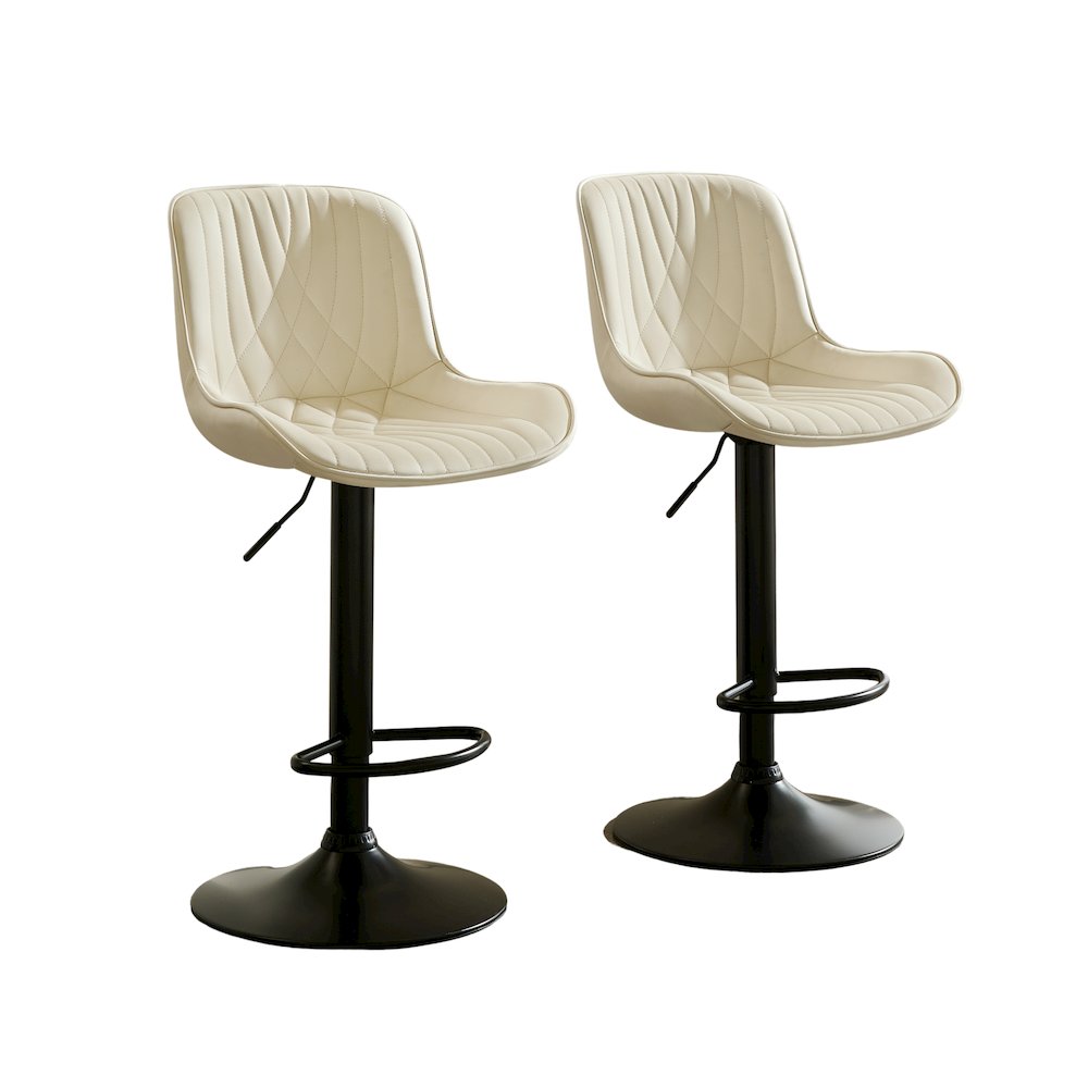 Kovyn Contemporary Adjustable Barstool with Faux Leather Swivel Seats, Set of 2. Picture 1