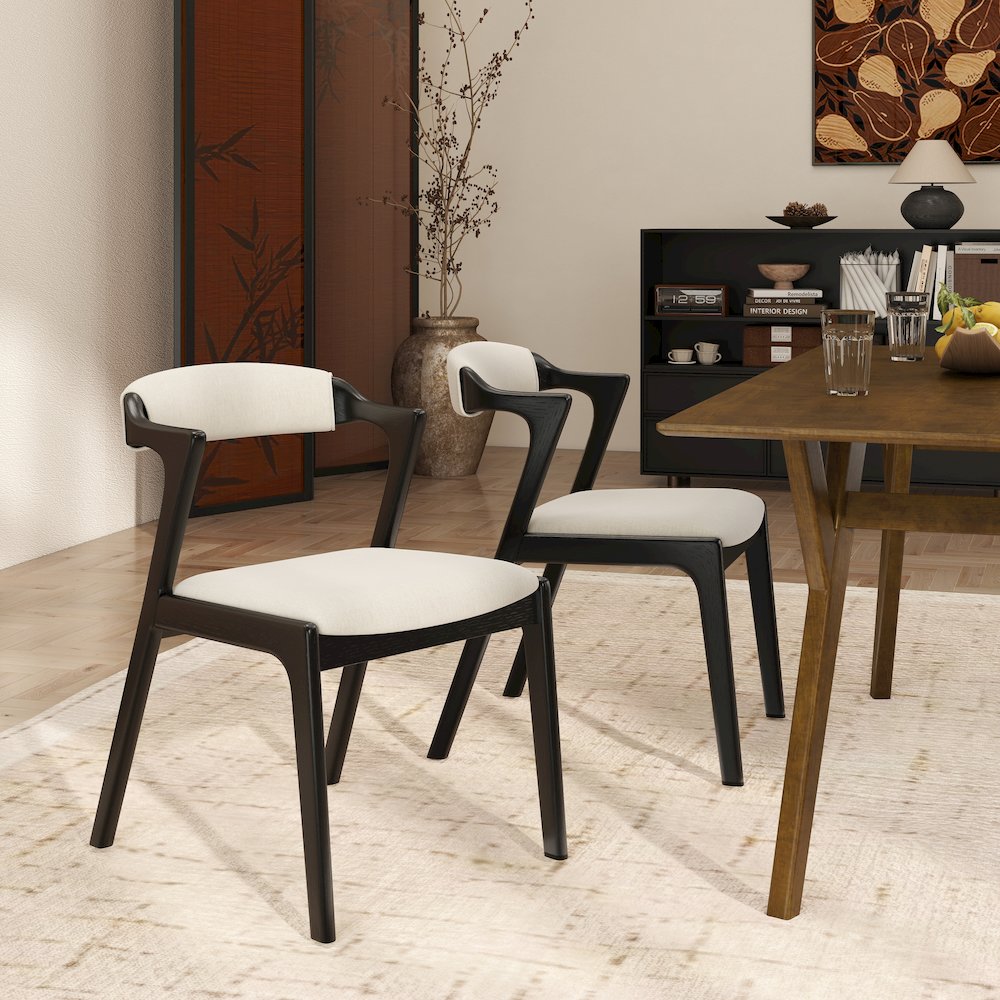 Modern 5-Piece Dining Set, Walnut Finished Dining Table with 4 Black Chairs. Picture 9