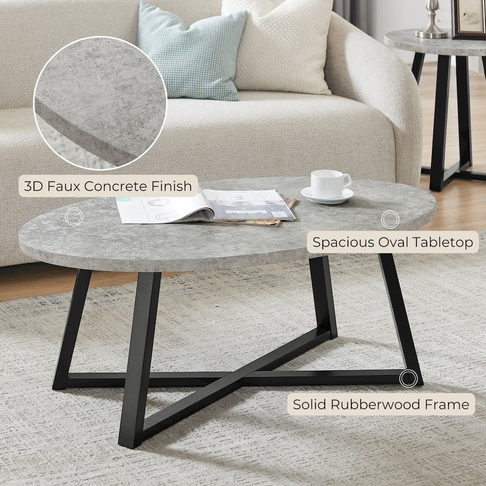 Modern Harmony 3-Piece Wood Oval Coffee Table Set, Gray. Picture 9